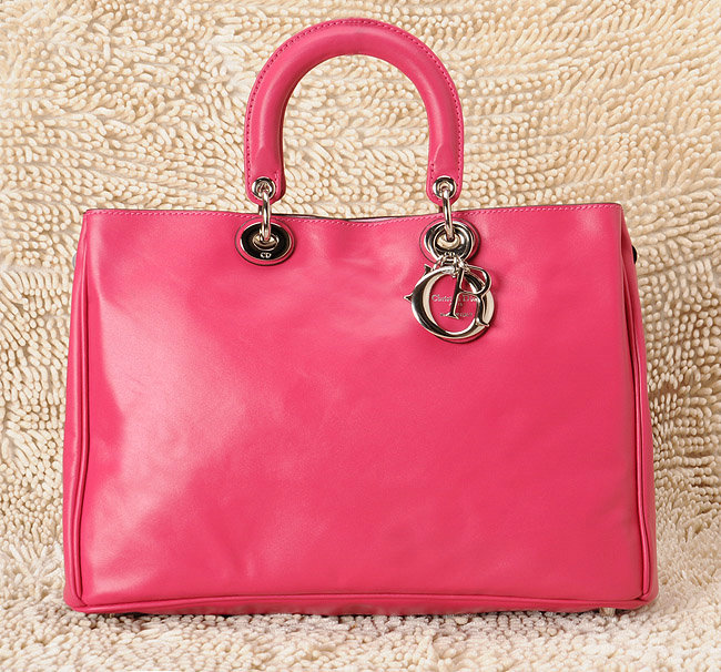 Christian Dior diorissimo nappa leather bag 0901 rose red with silver hardware